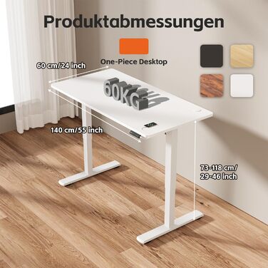 Регульований за висотою стіл JUMMICO з підсвічуванням, 140 x 60 см, білий. Електричний стіл з пам'яттю, для роботи стоячи та сидячи, комп'ютерний стіл.