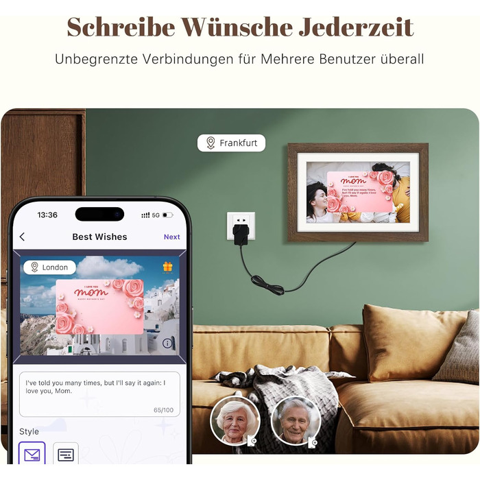 Цифровий фоторамка Eptusmey 10.1 дюймів з Wi-Fi, дерев'яний корпус з дуба, 32GB, HD IPS сенсорний екран 1280x800, відтворення фото/відео через Uhale APP, подарунок для чоловіків та жінок, колір A-Білий