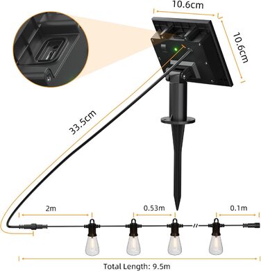 Світлодіодні струнні світильники зовнішня, 252 лампи ST38, IP65, теплий білий 2700K, сонячна 9.5м, 15M