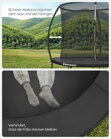 Батут SONGMICS садовий Ø305 см з захисною сіткою, драбиною та м'якими стійками, чорний