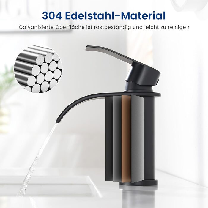 Змішувач для ванної CECIPA Gebürstet, нержавіюча сталь, чорний, 86 мм | Змішувач для умивальника | Змішувач для ванної кімнати