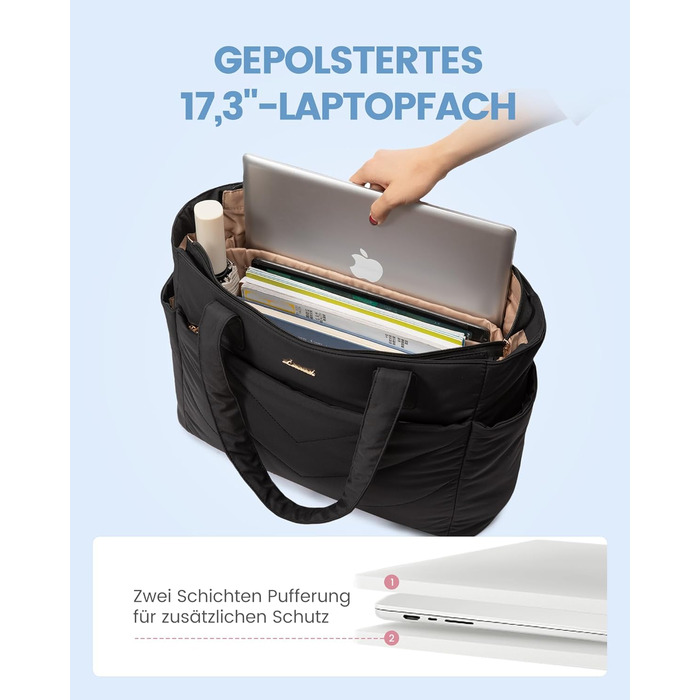 Сумка для ноутбука LOVEVOOK 15.6 дюймів, жіноча: шопер, велика робоча сумка, для навчання, офісу, школи (17.3 дюйми, чорна)