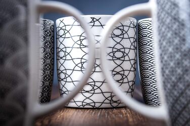 Набір чашок для кави та чаю, 6 шт., чорно-білий геометричний візерунок, кераміка