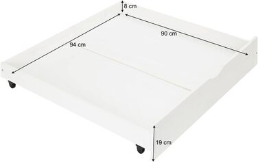 Рулонний висувний комплект Набір шухляд для ліжка Набір для зберігання Felix Pine Solid White 97 см ширина 90 x 200 см Білий