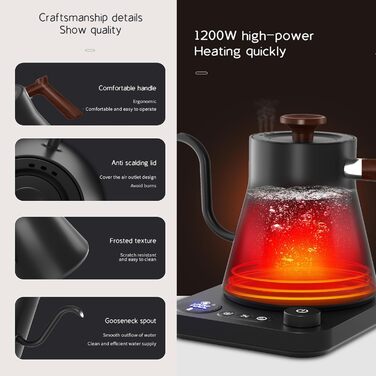 Чайник з налаштуванням температури KitchenAid, 1200W, 0.9L, 304 нержавіюча сталь, чорний, з функцією підтримання тепла