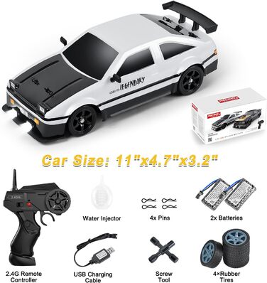 RC Drift Car Mostop 1:16 2.4Ghz – Радіокерована модель для дрифту зі світлодіодами, розпилювачем, 2 акумуляторами та додатковими шинами, швидкість 18 км/год, 4WD для дітей та хобі