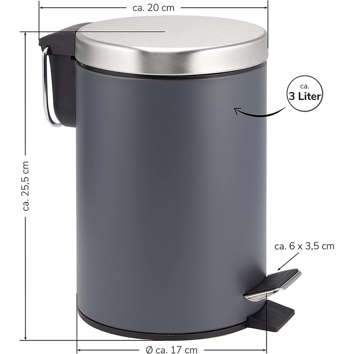 Педальне відро bremermann, відро для сміття, з автоматичним опусканням, 3 л (сірого кольору)
