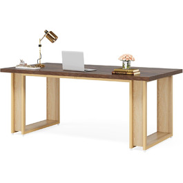 Tribesigns: Стол для офісу 160 см, дерев'яний, великий комп'ютерний стіл, коричневий, з металевим каркасом