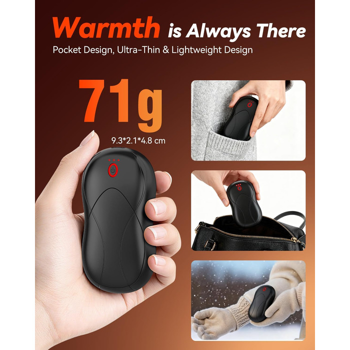 Електричні грілки для рук PHEJIE, 2 шт. з підзарядкою, 3 режими нагріву, портативні, для активного відпочинку, кемпінгу, гольфу, подарунок для жінок та чоловіків (чорний)