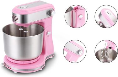 Кухонні комбайни, міксери та міксери - Машина для замішування тіста з кришкою - 300 Вт - нержавіюча сталь - рожевий - 3,5 л