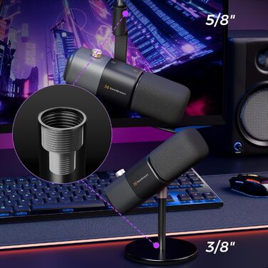 Kondensторний мікрофон NearStream AM25X USB/XLR зі стійкою: Набір для подкастів, стримінгу, студії та ігор на PC/PS5/PS4. З функцією моніторингу та шумозаглушенням.