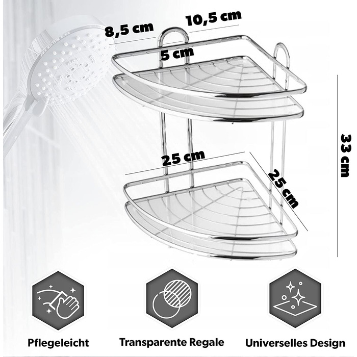Кутова Полиця KADAX, сталева настінна кутова Полиця, кутова полиця для ванної кімнати, душова корзина, душова Полиця, настінне кріплення для душу хром, органайзер для душу (2 поверхи)
