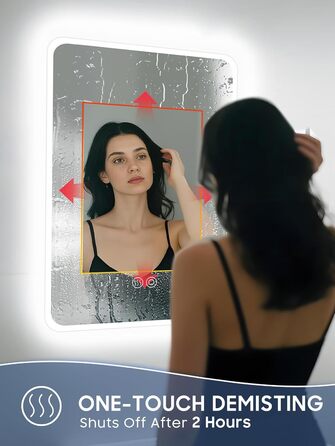 Дзеркало для ванної кімнати Habison з підсвічуванням LED, 50x70 см, сенсорне керування, регулювання кольору світла, пам'ять, протитуманне покриття, матове, без Bluetooth