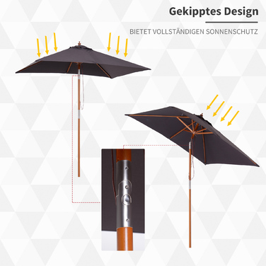Outsunny Parasol Складна садова парасолька з деревини ялиці, 3-ступінчаста регульована, темно-сіра, 200x150x230см