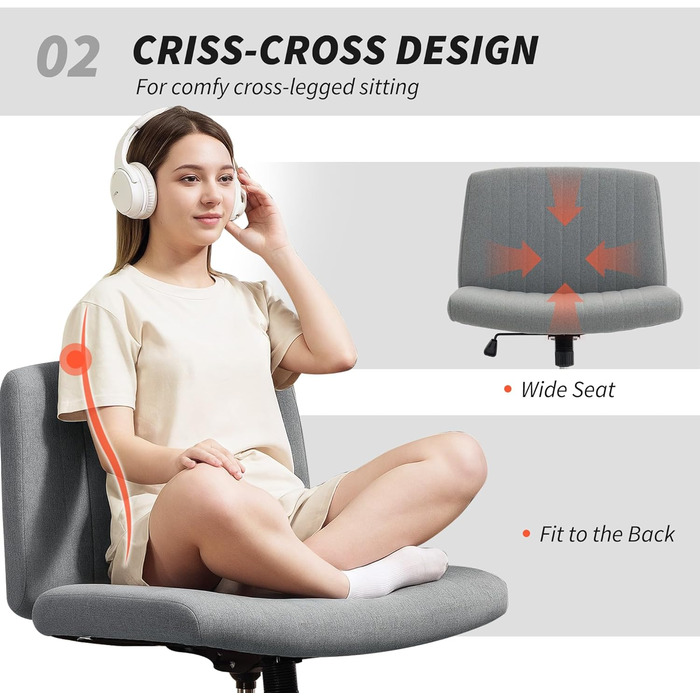 Крісло офісне без підлокітників HOMCOM, сіре, з регулюванням висоти та функцією нахилу