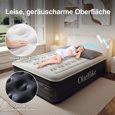 Надувний матрац OlarHike для кемпінгу та дому (2 особи) - 203x152x46 см, чорний