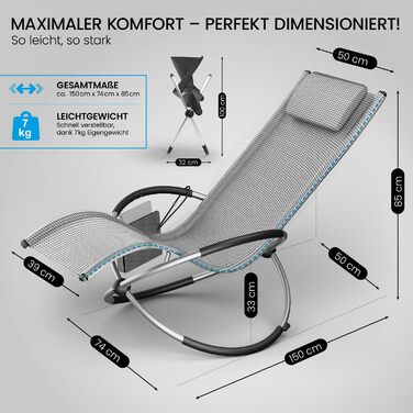 Крісло-гойдалка ELONEO для саду та балкону, крісло-шезлонг, 180 кг, вологостійке, сіре в каре, без подушки