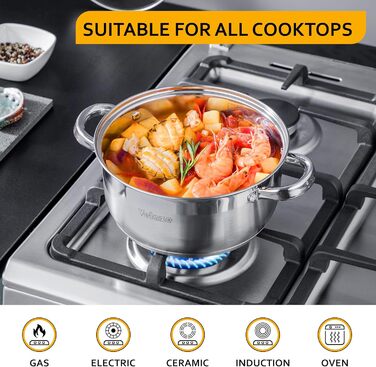 Набір каструль Velaze 7-ка з нержавіючої сталі, з кришками, індукційні, PFOA free, для всіх плит, сріблясті