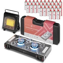 Газовий наметковий пальник Gaskocher 2-flammig з п'єзозапалюванням для балончиків MSF-1a 227g. Комплект: пальник, 4 балончики та портативна газова пічка 1.7 kW