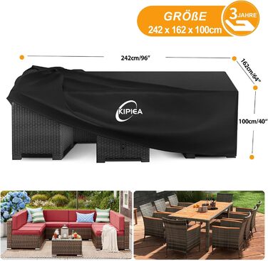 Чохол для садово-патіо меблів Kipiea, водонепроникний, прямокутний, 242x162x100 см
