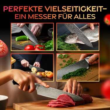 Японський ніж кухарський Damast 20см, 67 шарів Damast сталі, ергономічна ручка G-10, подарункова упаковка