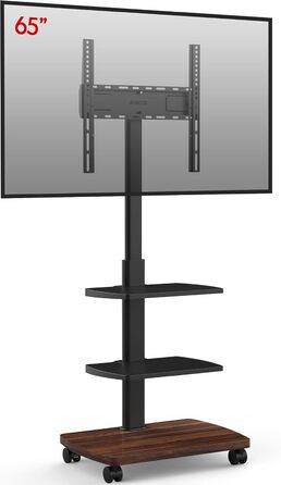 Підставка для телевізора мобільна з поличками Holzablage 32-65 дюйми, чорний/вінтажний коричневий, до 40 кг, VESA 400x400