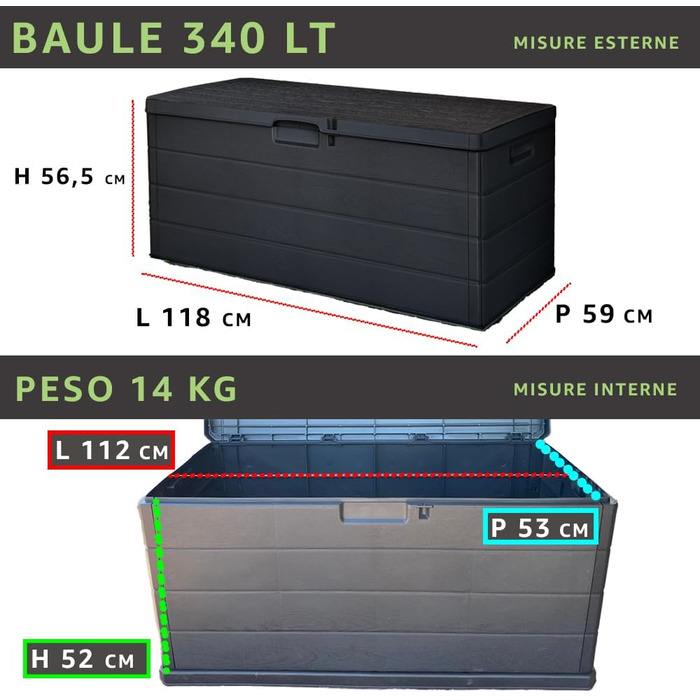 Ящик для зберігання Maury's садовий 340л, під дерево, пластик, антрацит 118x59x57см, для вулиці та дому, UV-стійкий