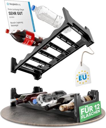 Стеляж для пляшок Novaliv на 36 пляшок з переробленого пластику, розширюваний, чорний, для вина, напоїв, спиртних напоїв