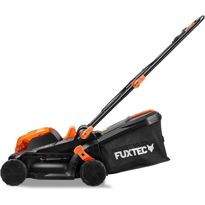 Акумуляторний газонокосарка FUXTEC 40V E1RM20 з 2x20V Li-Ion акумуляторами 2Ah та подвійним зарядним пристроєм – ширина зрізу 33 см, регульована висота зрізу