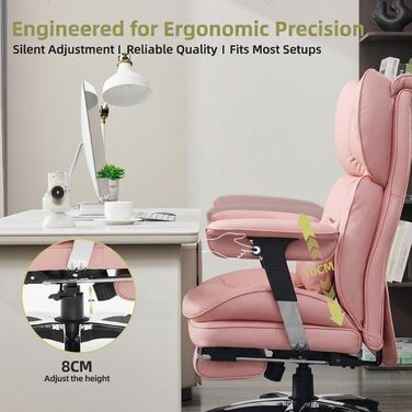 Ергономічне офісне крісло Efomao для дому та геймінгу, шкірзам PU, чорно-рожеве, до 200 кг, з підставкою для ніг та підтримкою попереку