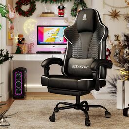 Ергономічне геймерське крісло з підніжкою, підголівником та підтримкою попереку. Регульоване геймерське крісло для дому та офісу. Біле.