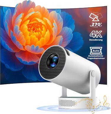 Портативний проєктор Mini Beamer PR08: 4K Smart проєктор з WiFi6, BT5.4, динаміком 5W, Keystone 270° та підтримкою Android 11. Сумісний з HDMI, TV Stick, Laptop