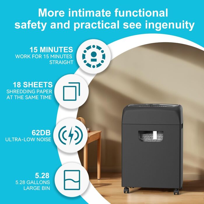 Шредер для паперу Woolsche Cross Cut P-4, 18 листів, знищення кредитних карт, для дому, офісу та шкіл