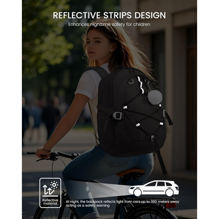 Шкільний рюкзак LOVEVOOK для підлітків, 5 клас, з нагрудною стрічкою, легкий, для дівчаток, 17.3 дюйми (Чорний)