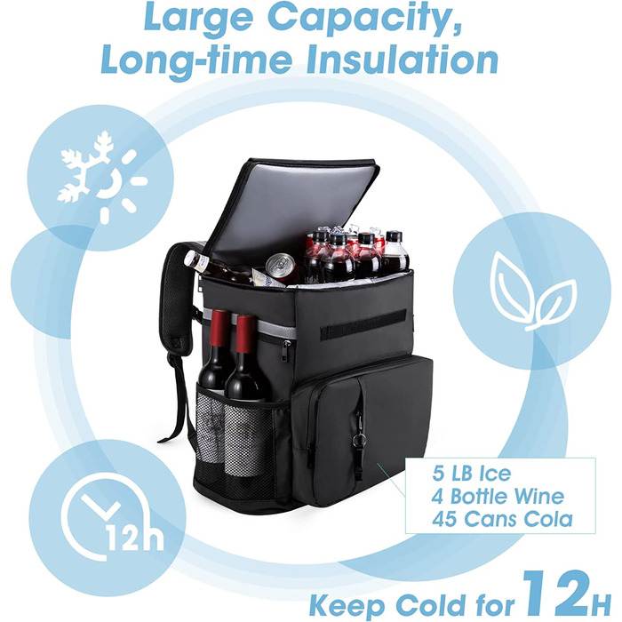 Термосумка-рюкзак MATEPROX 40L чорного кольору: ізольована, водонепроникна, з відкривачем для пляшок, для пікніка, кемпінгу, BBQ та походів