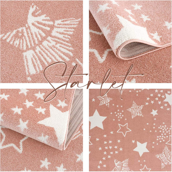Дитячий килимок pay - - 80x150 см-красивий дитячий килимок з коротким ворсом у вигляді зоряного неба-Oeko-Tex Стандарт 100 (120 см круглий, рожевого кольору)