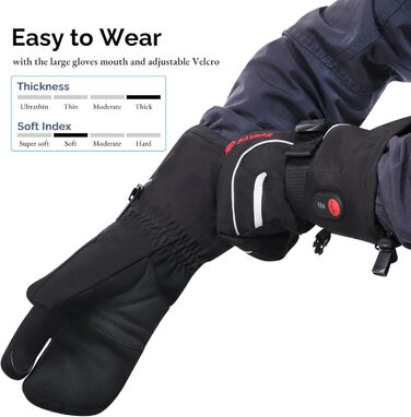 Електричні гріючі рукавиці-п'ятипалі SAVIOR HEAT для чоловіків та жінок, для катання на лижах, сноуборді, мотоциклі, прогулянках, бігу та інших зимових видів активності, чорний колір