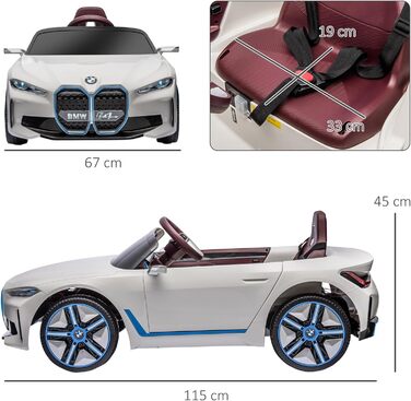 Дитячий електромобіль HOMCOM BMW з пультом, фарами, MP3, білий, 3-5 км/год, для дітей 3-5 років