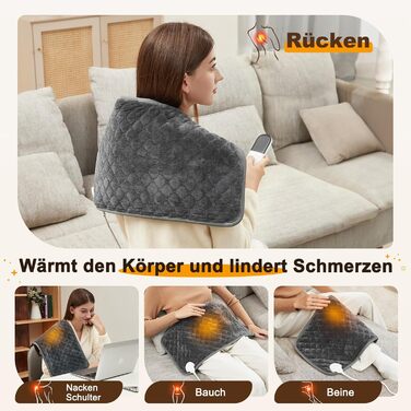 Електричний нагрівальний килимок XXXL (80x60 см) з автовимкненням, 6 температурних режимів, 4 таймери, для спини, плечей, живота, ніг, швидкий нагрів, можна прати в машині