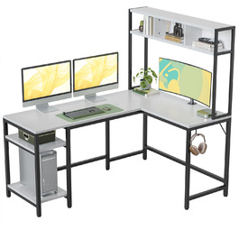 Кубічний кутовий стіл з полицею 150x120 см, білий - CubiCubi