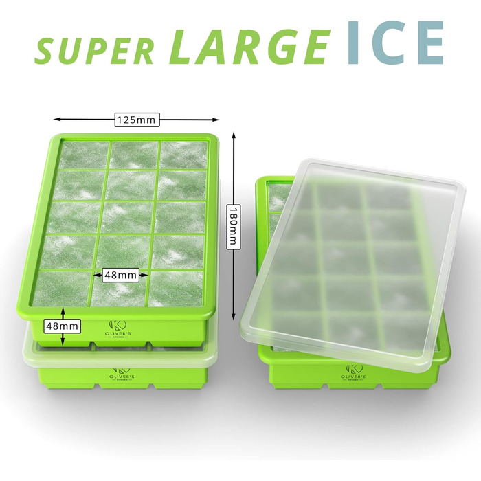 Форма для льоду Oliver's Kitchen - Легко виймається - Тривале охолодження - Велика силіконова форма (зелена)