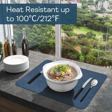 Набори підставки під тарілки 6 шт., неслизькі, миючі, з штучної шкіри, 40 x 30 см (блакитний/сірий)