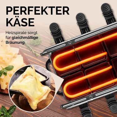 Raclette Gourmetmaxx 2-в-1 з Фондю | Набір раклет для 8 осіб – ідеальний для вечірок | Набір раклет-фондю на 8 осіб з 8 сковородочками, лопатками та виделочками для фондю | Преміум якість