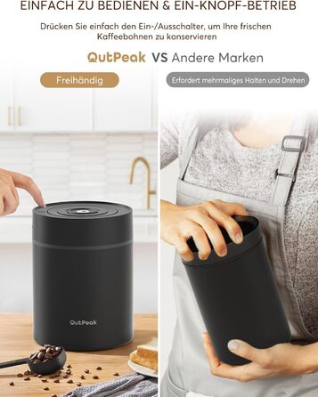 OUTPEAK Neo 2025 Kilo Auto-Vakuum-Kaffeedose: Контейнер для кави з авто-вакуумним насосом, 1,5 л, для 500 г кавових зерен, з кнопкою, з нержавіючої сталі, для бариста, подарунок (великий, матовий чорний)