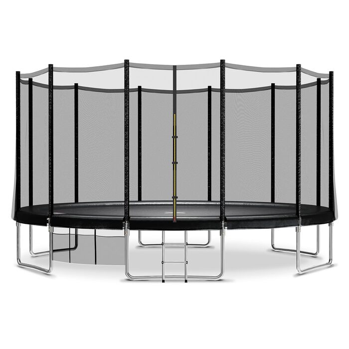 Батут JUMMICO вуличний Ø427 см з драбиною та сіткою захисту, чорний - для дітей та дорослих, сертифікат GS