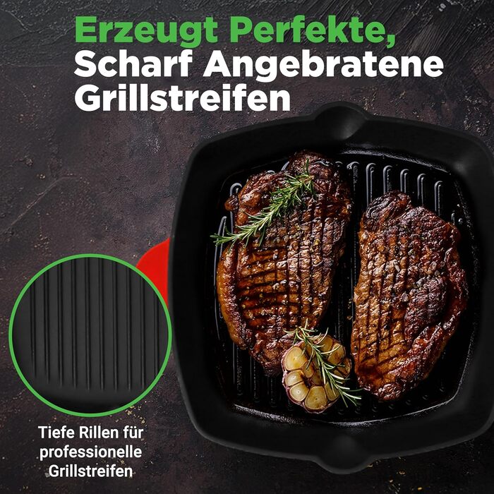 Сковорода-гриль NutriChef 30x43 см з чавуну з антипригарним покриттям, для стейків, з насадками для збору жиру, ідеальна для хрусткої обсмажки