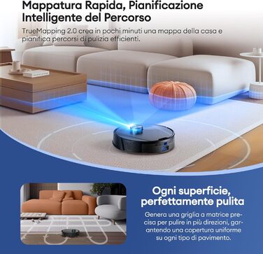 Робот-пилосос Ultenic з функцією миття 6000Pa, LiDAR навігація, 3-в-1, 150 хв роботи, керування через додаток, для шерсті тварин, килимів та твердих підлог D10