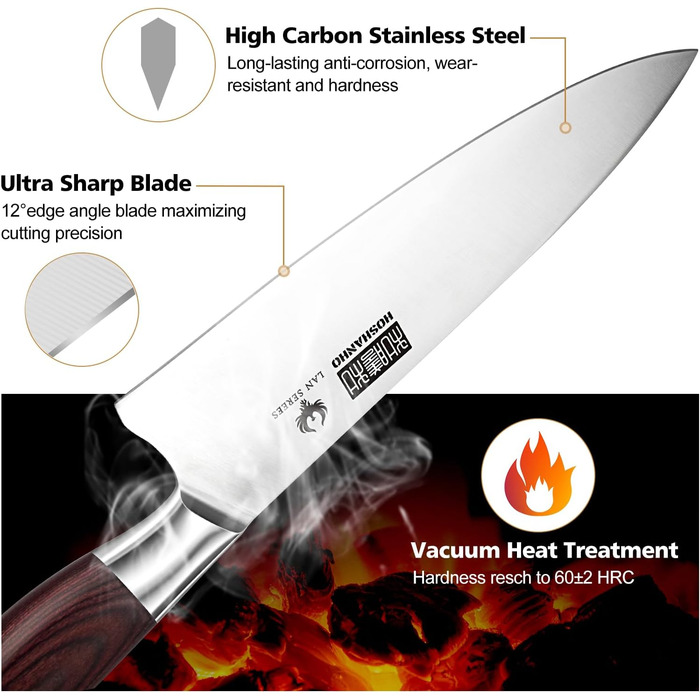 Набір ножів HOSHANHO 18 предметів з дерев'яним блоком, кухонний набір ножів з професійними лезами з високоякісної нержавіючої сталі