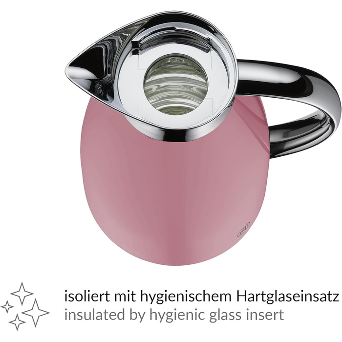 Термос Alfi SIGNO 1.0л, сатиновий сріблястий, з нержавіючої сталі з гігієнічним скляним вкладишем, кришкою з поворотним механізмом та зручною кнопкою, ергономічна ручка, для використання однією рукою, ідеальний для кави та чаю (Romantic Rose Mat)