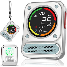 Портативний детектор чадного газу 3-в-1 з перезаряджаємою батареєю, сенсор на 10 років, 200 годин роботи для подорожей, кемпінгу, намету, автодому, дому, кухні